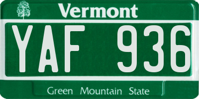 VT license plate YAF936