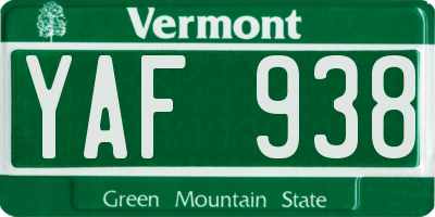 VT license plate YAF938