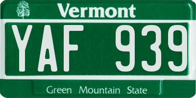 VT license plate YAF939