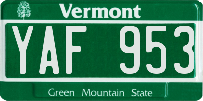VT license plate YAF953