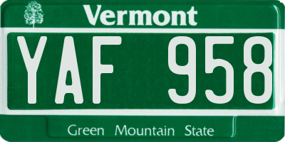 VT license plate YAF958