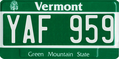 VT license plate YAF959