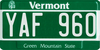 VT license plate YAF960