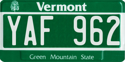 VT license plate YAF962