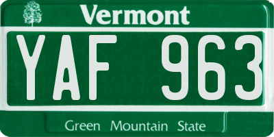 VT license plate YAF963