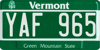 VT license plate YAF965