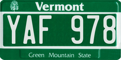 VT license plate YAF978