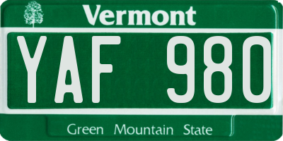 VT license plate YAF980