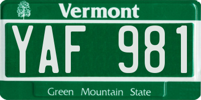 VT license plate YAF981