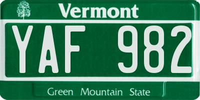 VT license plate YAF982