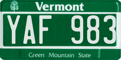 VT license plate YAF983