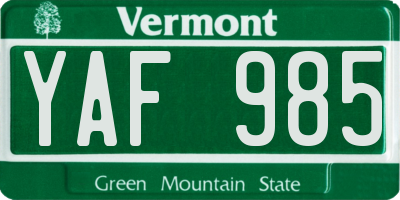 VT license plate YAF985