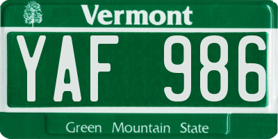 VT license plate YAF986