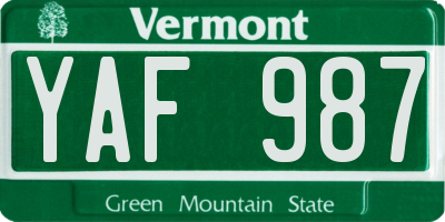 VT license plate YAF987