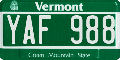 VT license plate YAF988
