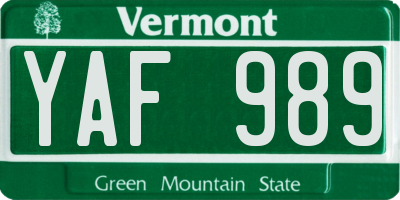 VT license plate YAF989