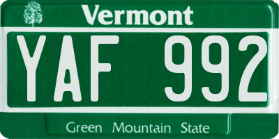 VT license plate YAF992