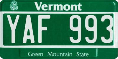VT license plate YAF993