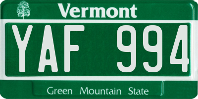 VT license plate YAF994