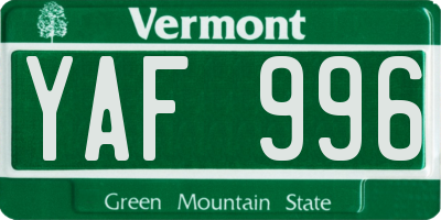 VT license plate YAF996