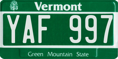 VT license plate YAF997