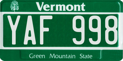 VT license plate YAF998