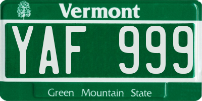 VT license plate YAF999