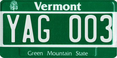 VT license plate YAG003