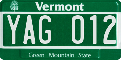 VT license plate YAG012