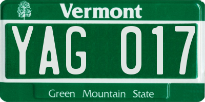 VT license plate YAG017