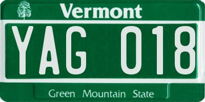 VT license plate YAG018