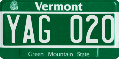 VT license plate YAG020