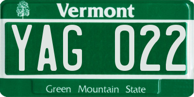 VT license plate YAG022