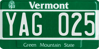VT license plate YAG025