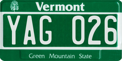 VT license plate YAG026