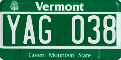 VT license plate YAG038