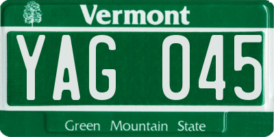 VT license plate YAG045