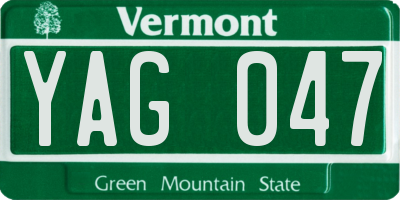 VT license plate YAG047