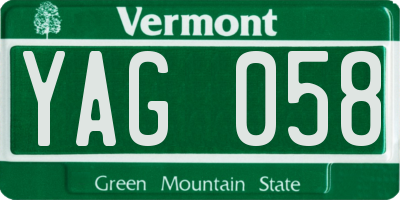VT license plate YAG058
