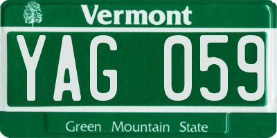VT license plate YAG059