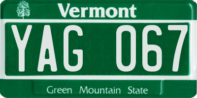 VT license plate YAG067