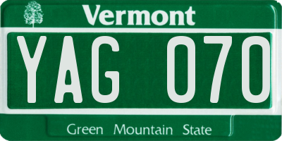 VT license plate YAG070