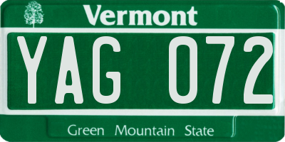 VT license plate YAG072