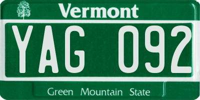 VT license plate YAG092