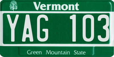 VT license plate YAG103