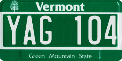 VT license plate YAG104