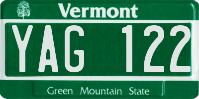 VT license plate YAG122