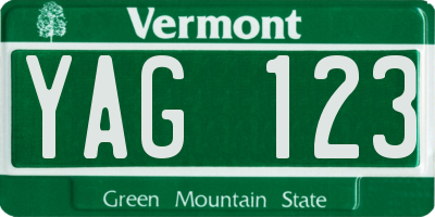 VT license plate YAG123
