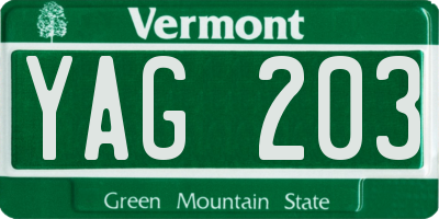 VT license plate YAG203