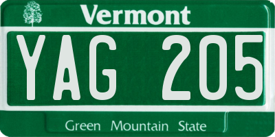 VT license plate YAG205